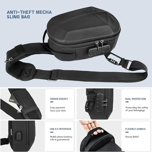 NEW! Anti-Theft Hard-Shell Crossbody/Shoulder Bag w/Locking Zippers and Strap - Picture 1 of 16